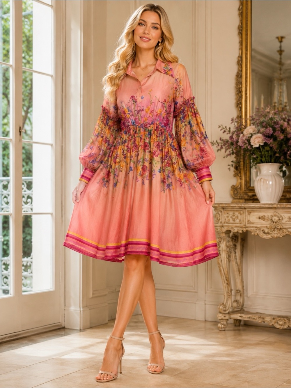 NWT La Fuori Silk Floral Dress Size L - Picture 4 of 11
